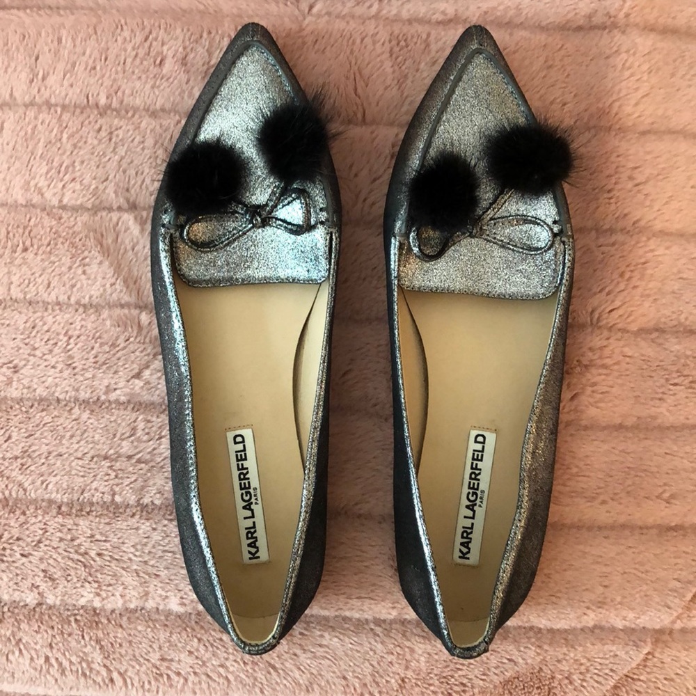 Karl Lagerfeld Silver Flats with Bows